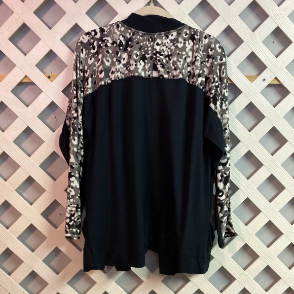 Isaac Mizrahi Live Soho Baby French Terry Open Front Cardigan Pitch Black Medium - Picture 3 of 6